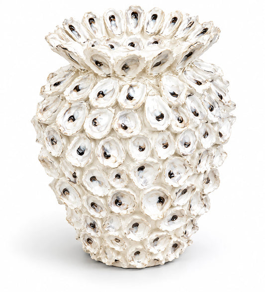 Oyster Shell Urn Coastal Sculptural Vase Mediterranean Decor