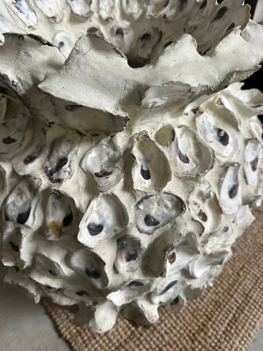Oyster Shell Urn Coastal Sculptural Vase Mediterranean Decor