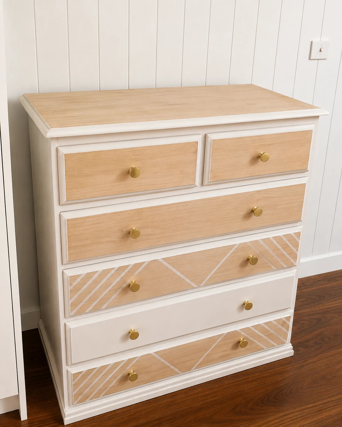 Boho Coastal Timber Tallboy Chest of Drawers White Natural Wood Dresser