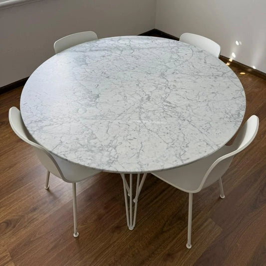 Marble Round Dining Table with 6 Vitra HAL Chairs